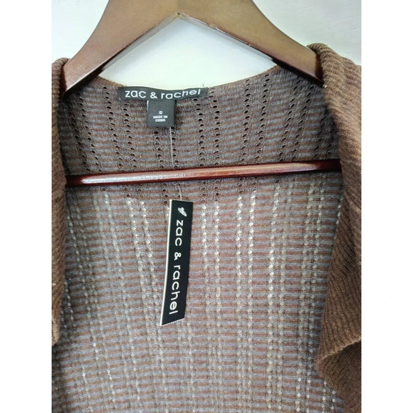 Zac & Rachel Open Front Sleeveless Cardigan Waterfall Ruffle Teal Chocolate S - Picture 7 of 8